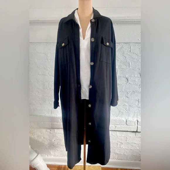 Electric And Rose Hamlin Black Sweatshirt Long Shacket Button Down Jacket NWT - Picture 3 of 12